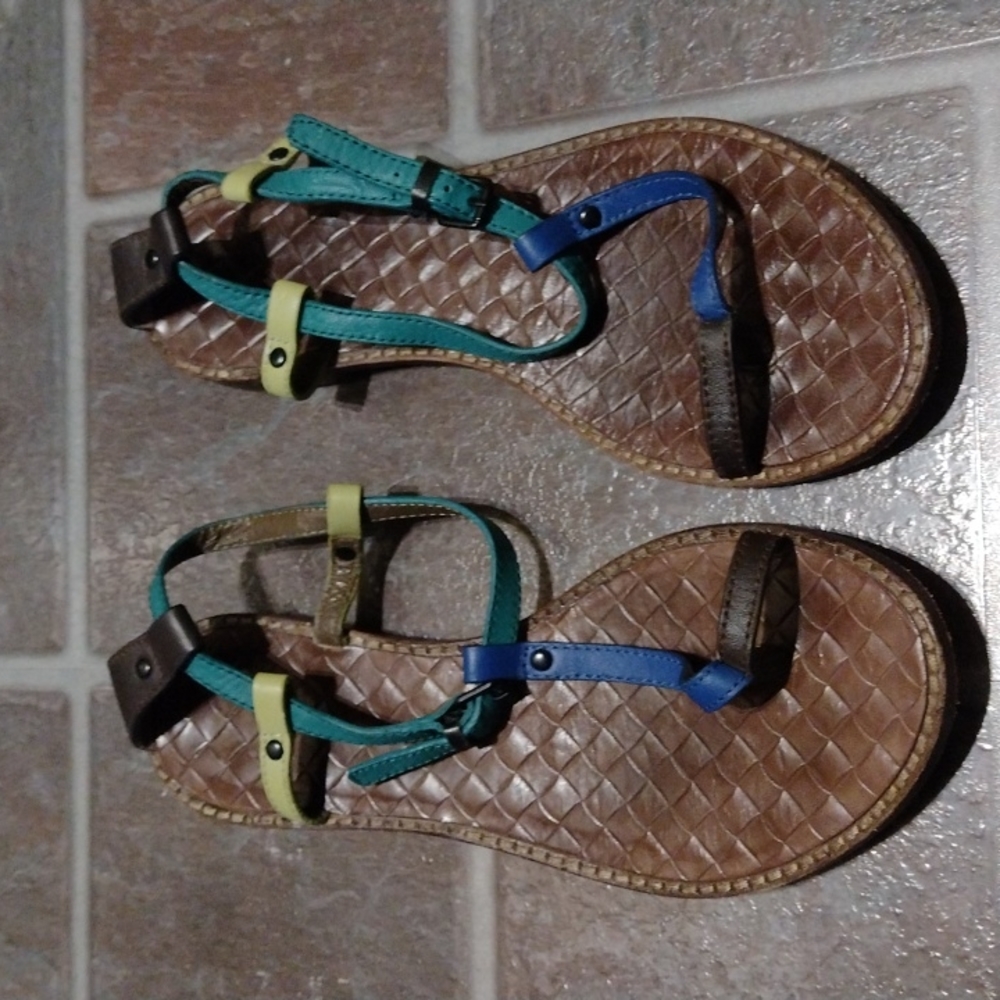 bottega veneta classic mink green yellow blue braided leather thong sandal 38